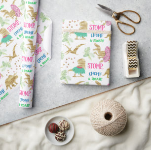 Stomp, Chomp and Roar! Elegant golden Dinosaur Wra Wrapping Paper
