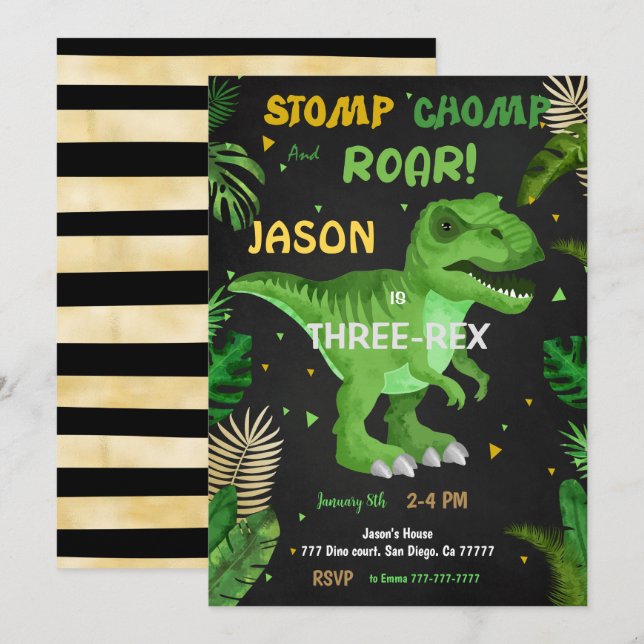 STOMP CHOMP And ROAR! Its Dinosaur Birthday Invitation (Front/Back)