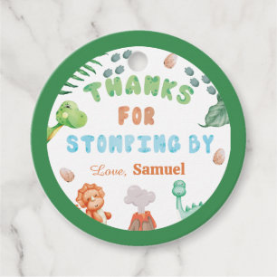 Stomp, Chomp, and Two Watercolor Dinosaur Birthday Favour Tags