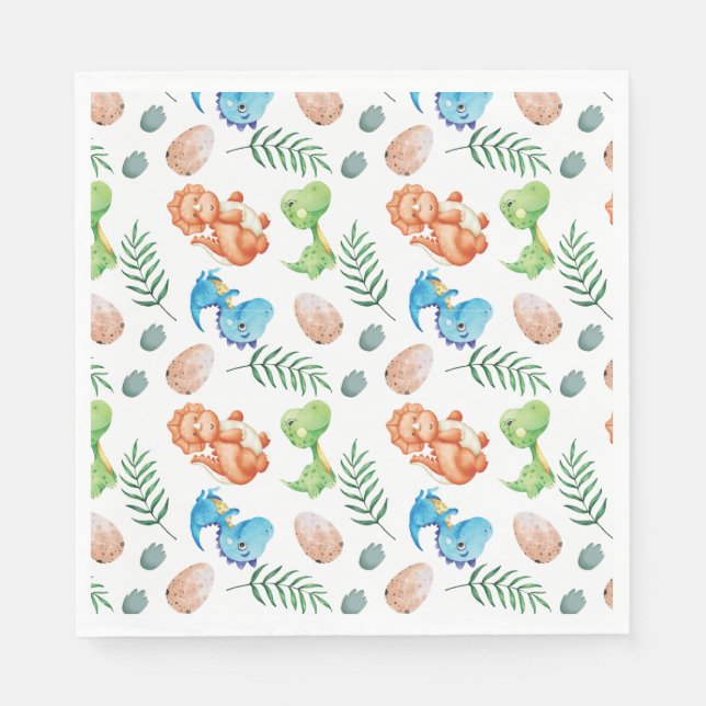 Stomp, Chomp, and Two Watercolor Dinosaur Birthday Napkin (Front)