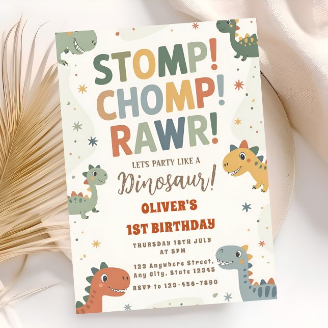 Stomp Chomp Dino Fun 1st Birthday Invitation (Creator Uploaded)