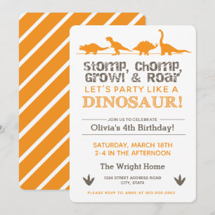 Stomp Chomp Growl and Roar Dinosaur Birthday Invitation