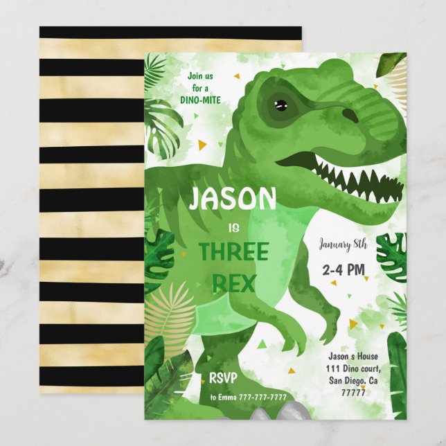 STOMP CHOMP Its Dinosaur Birthday Invitation (Front/Back)