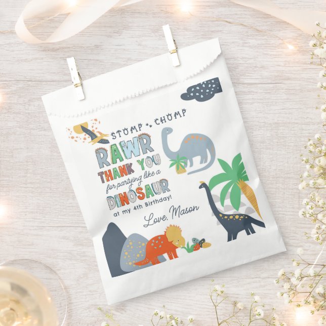 Stomp Chomp Rawr Dinosaur Birthday Thank You  Favour Bags (Clipped)