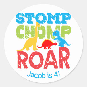 Stomp Chomp Roar Cute Dinosaur Birthday Sticker