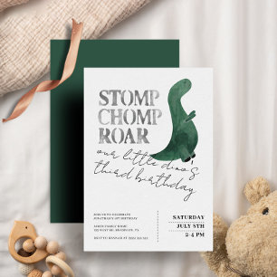 Stomp Chomp Roar Dinosaur 3rd Birthday Party Boy Invitation