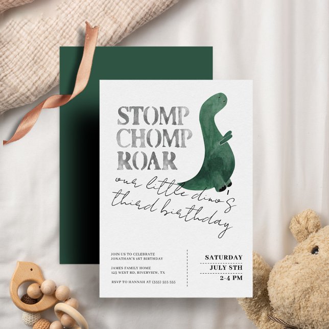 Stomp Chomp Roar Dinosaur 3rd Birthday Party Boy Invitation (Creator Uploaded)