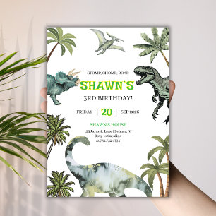 Stomp, Chomp, Roar! Dinosaur 3rd Birthday Party Invitation