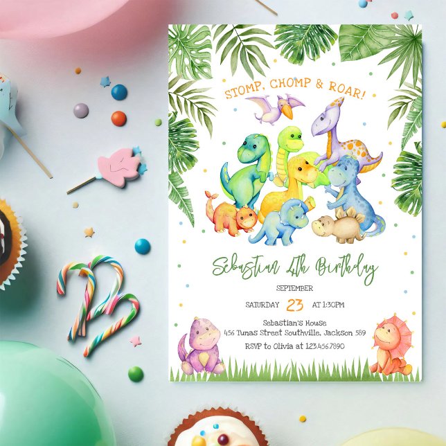 Stomp Chomp Roar Dinosaur Birthday Invitation (Creator Uploaded)