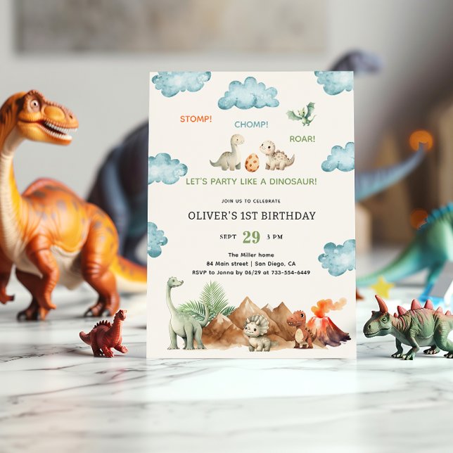 Stomp Chomp & Roar Dinosaur Birthday Invitation (Creator Uploaded)