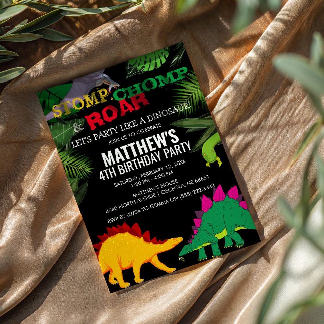 Stomp, Chomp & Roar Dinosaur Birthday Invitation (Creator Uploaded)