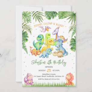 Stomp Chomp Roar Dinosaur Birthday Invitation