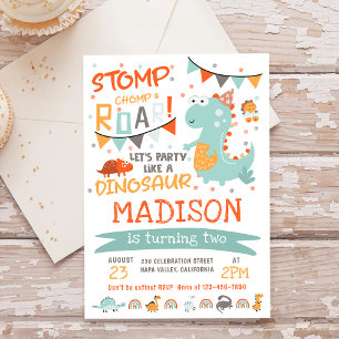 Stomp, Chomp & Roar Dinosaur  Birthday Party Invitation