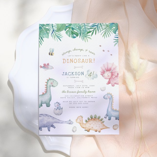 Stomp, Chomp & Roar Dinosaur Boys Birthday Party Invitation (Creator Uploaded)