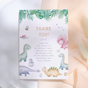 Stomp, Chomp & Roar Dinosaur Boys Birthday Party Thank You Card