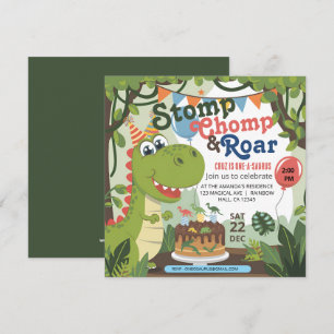 Stomp Chomp Roar dinosaur one a saurus birthday Invitation