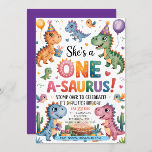Stomp Chomp Roar dinosaur one a saurus birthday Invitation