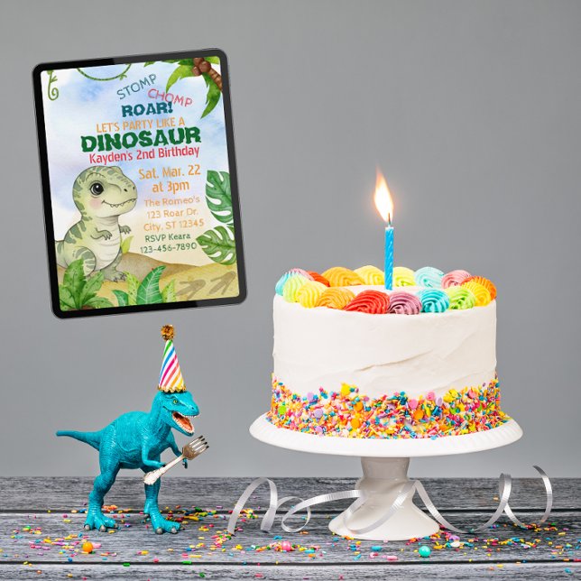 Stomp, Chomp, Roar, Dinosaur Watercolor Birthday Invitation (Creator Uploaded)