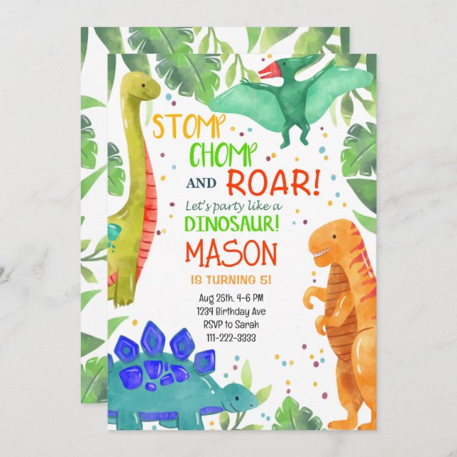 Stomp Chomp Roar Dinosaurs Birthday Invitation (Front/Back)