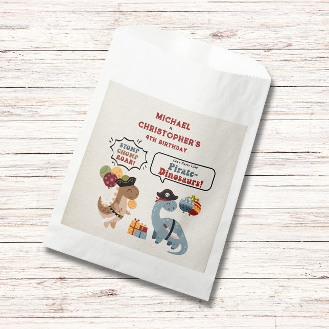 Stomp Chomp Roar Pirate Dinosaur Twin Boy Birthday Favour Bags (Chomp Stomp Roar with these adorable Pirate-Dinosaurs to celebrate your twin boys birthday!)