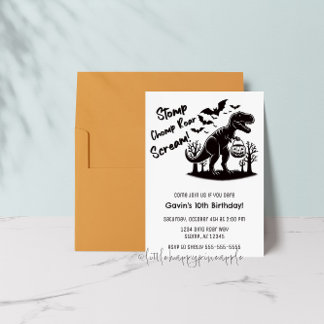 Stomp Chomp Roar Scream Dino Halloween Birthday Invitation
