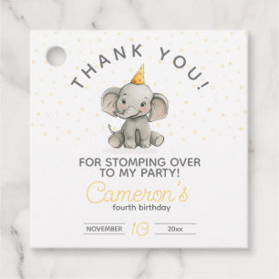 Stomp on Over, Cute Elephant kids birthday Favour Tags