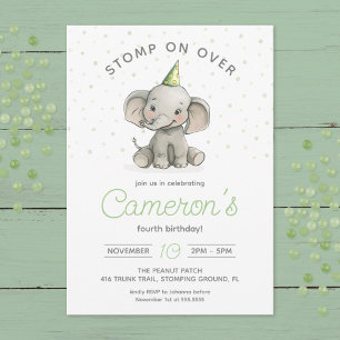 Stomp on Over, Cute Elephant kids birthday Invitation