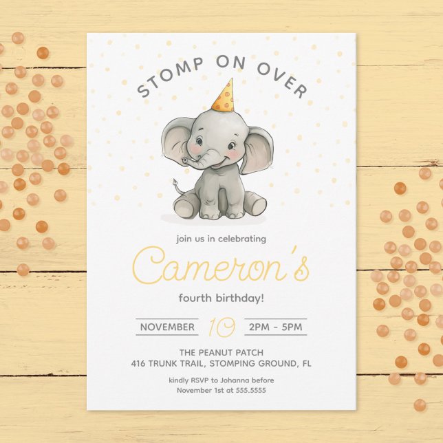 Stomp on Over, Cute Elephant kids birthday  Invitation (Creator Uploaded)