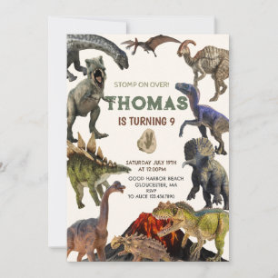 Stomp on Over Dino Birthday Party Invitation