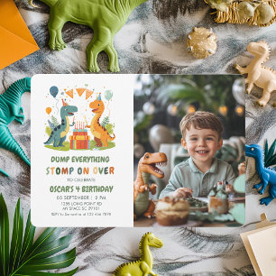 "Stomp On Over Dinosaur Birthday Photo  Invitation