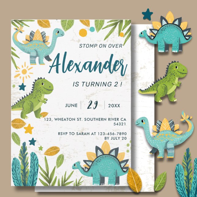Stomp on Over Dinosaur Jurassic  Kids Birthday Card (Creator Uploaded)