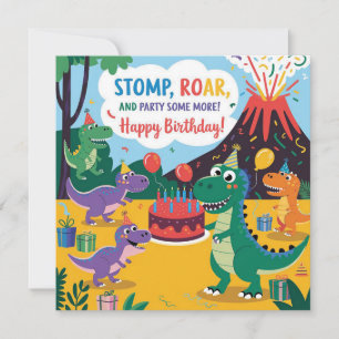 "Stomp, Roar & Party Some More- Dino Kids Design Card