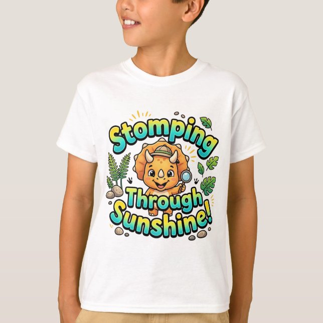 Stomping Through Sunshine Cute Dinosaur T-Shirt |  (Front)