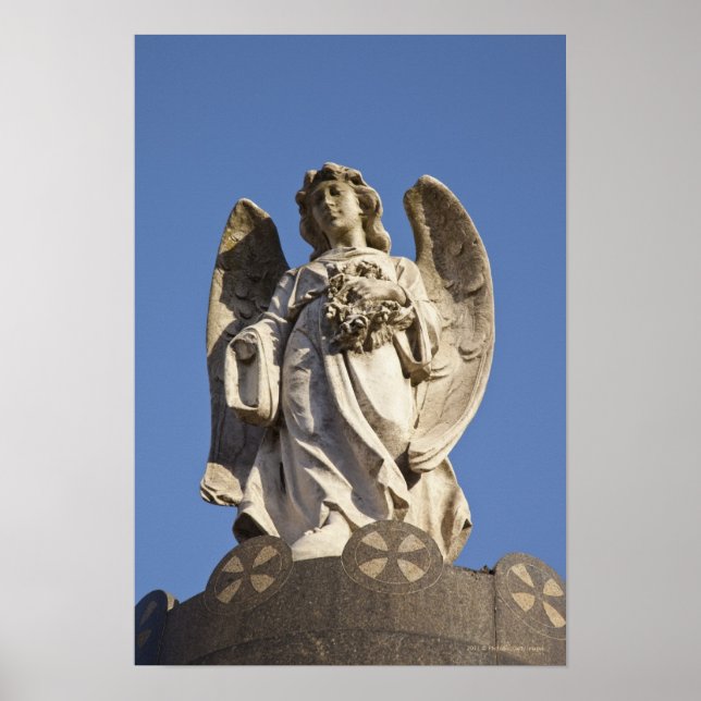 Stone Angel Looking Down Statue in Buenos Aires Poster (Front)