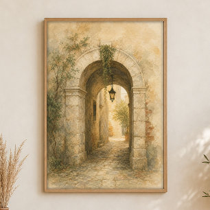 Stone Archway Passage Watercolour Poster