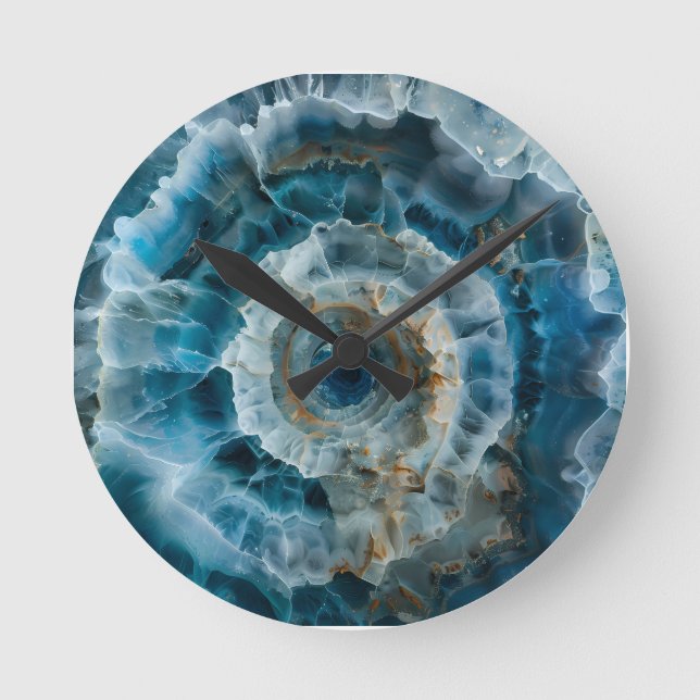 Stone Blue Macro Photo Agate Marble  Round Clock (Front)