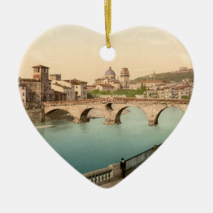 Stone Bridge and San Giorgio, Verona, Italy Ceramic Tree Decoration
