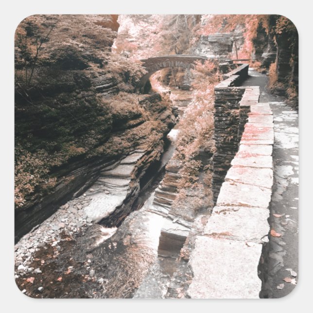 stone bridge dreamscape square sticker (Front)