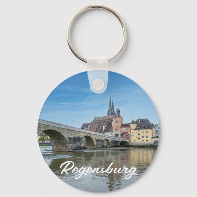 Stone Bridge in Regensburg, Germany Key Ring (Front)