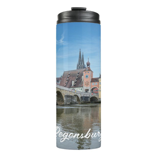 Stone Bridge in Regensburg, Germany Thermal Tumbler (Front)