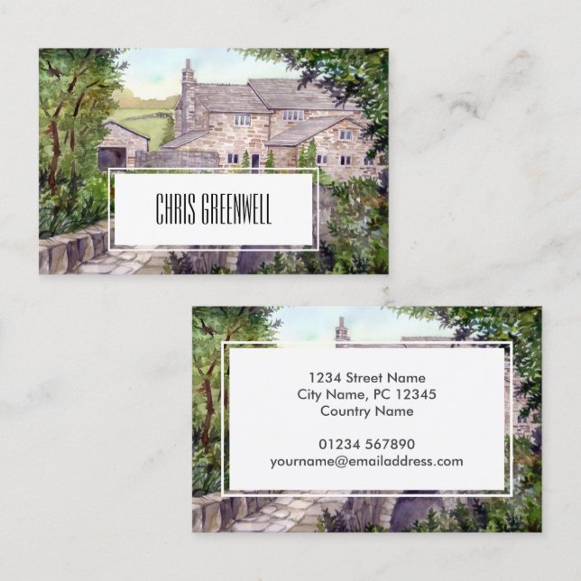 Stone Bridge Watercolor Painting Architecture Business Card (Front/Back)