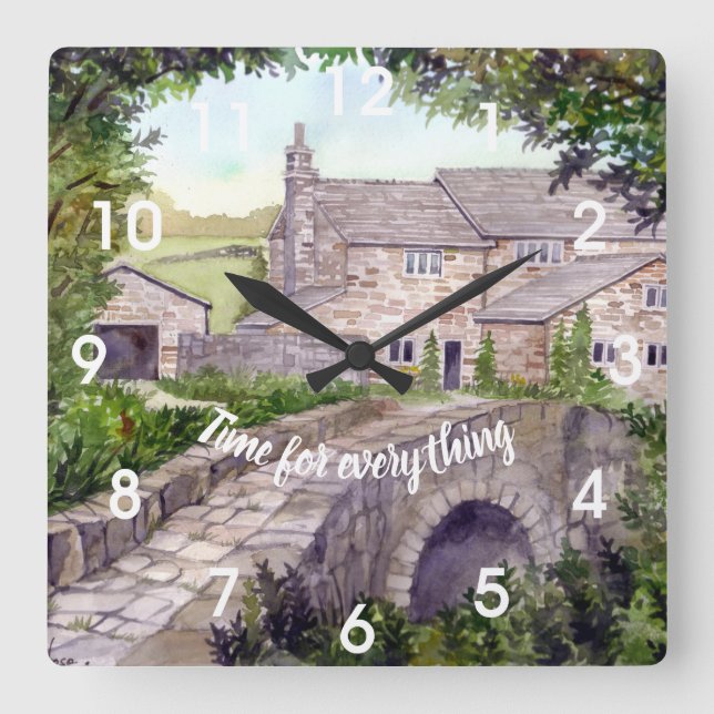 Stone Bridge Watercolor Painting Square Wall Clock (Front)