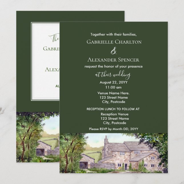 Stone Bridge Watercolor Wedding Invitation (Front/Back)