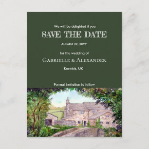 Stone Bridge Watercolor Wedding Save The Date Announcement Postcard