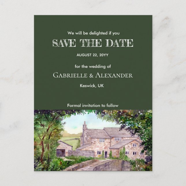 Stone Bridge Watercolor Wedding Save The Date Announcement Postcard (Front)