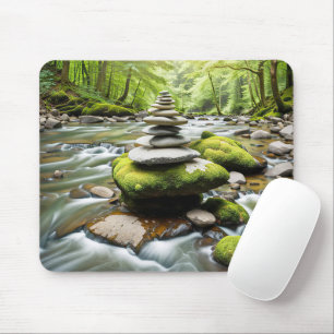 Stone Cairn In a River Mouse Mat