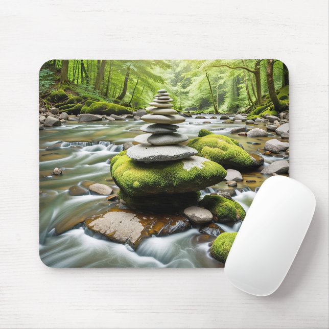 Stone Cairn In a River Mouse Mat (With Mouse)