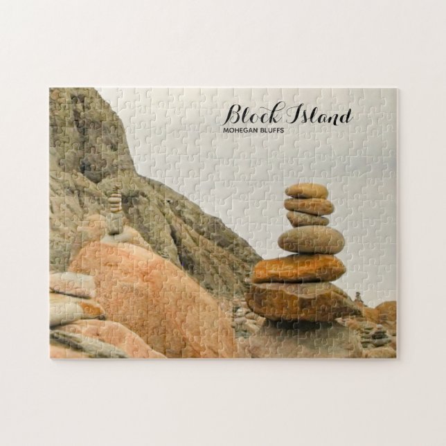 Stone Cairs, Mohegan Bluffs, Block Island RI Jigsaw Puzzle (Horizontal)