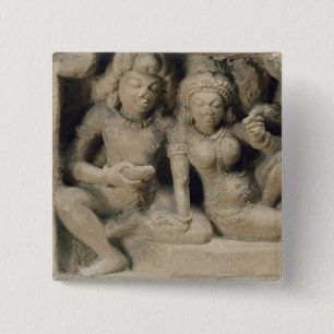 Stone carving of lovers enjoying a dance performan 15 cm square badge
