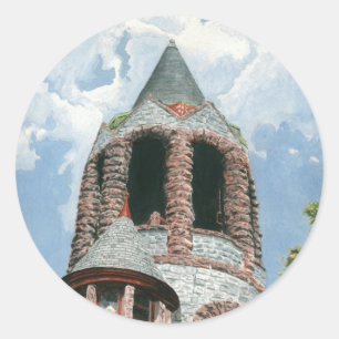 Stone Church Tower Classic Round Sticker